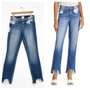 L’agence Harmon Bleach High Rise Straight Leg Jeans Bitten Fray Hem size 28 or 6